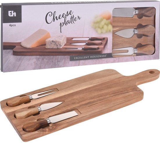KAASPLANK HOUT MET 3 KAASMESSEN - 8719987404030 2 - 101001700